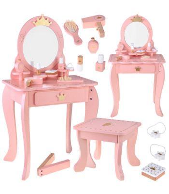 Puidust Kuninglik Tualettlaud peegliga + tool + tarvikud ZA5934