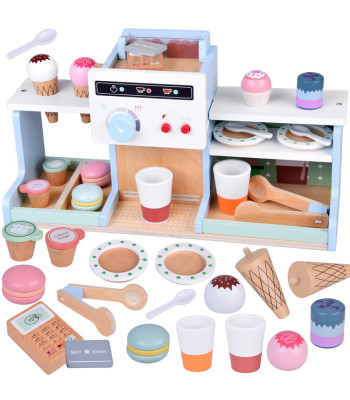 Puidust kohvik ja jäätisekohvik - mängukomplekt magustoitudega