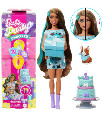 Mattel Barbie Party Unboxed nukk – Sünnipäev + Corgi koer