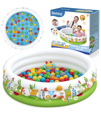 Bestway Kuiv bassein pallidega LILLELINE 102x25cm + 50 palli ja mänguasju 52466
