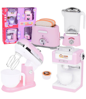 Väike kodumasinakomplekt mängimiseks: mikser, blender, röster, kohvimasin