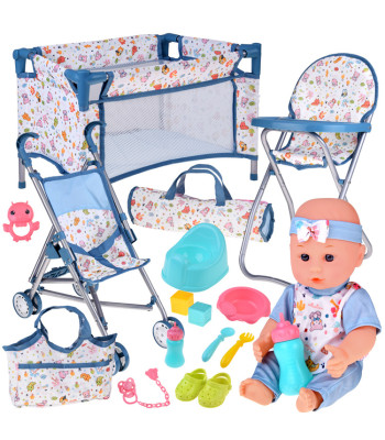 deluxe beebinuku komplekt käruga, voodi, söögitooli ja tarvikutega 16 osa za5917