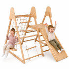 Puidust kodune mänguväljak 4 ühes liumäe, kiige, ronimisvõrgu ja köisredeliga SP0874 – 118 cm, 120,5 cm, 92 cm, 42 cm