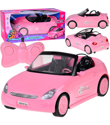 Roosa kabriolett RC-auto nukkudele tuledega, RC0713