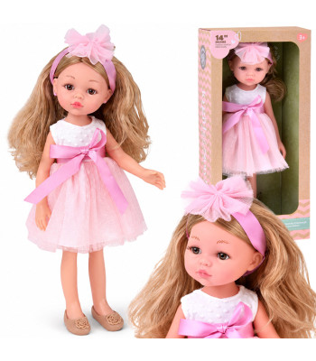Baleriininukk blondide juustega roosas tüllkleidis ZA6440, 35 cm