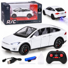 Metallkerega kaugjuhitav auto led-tulede ja suitsuefektiga, valge – Tesla Model X RC0772, 1:22