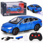 Metallist kaugjuhitav auto led-tulede ja suitsuefektiga, sinine – Tesla Model X RC0772, 1:22