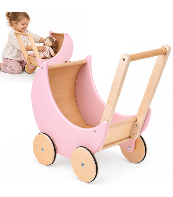 Puidust retro-nukuvanker suurte ratastega, puudriroosa – ZA6482