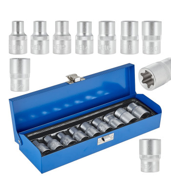 TORX-padrunite komplekt metallkarbis, 9 osa, GEKO, E10–E24, 1/2
