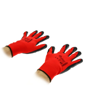 Nitriiliga kaetud kaitsekindad, punane-must, GEKO RED Nitryl, r.9 (12/300)