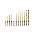 TiN-kattega HSS-puuride komplekt HEX, 13 tk, 1,5–6,5 mm