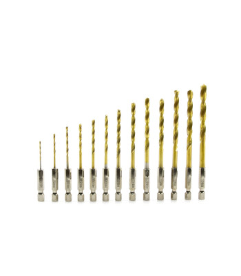 TiN-kattega HSS-puuride komplekt HEX, 13 tk, 1,5–6,5 mm