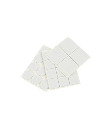 Mööbli vildist aluspadjad (valged) – komplekt, 28 tk, ümmargused 25 mm, ristkülikukujulised 25x25 mm + 40x40 mm (25/250)