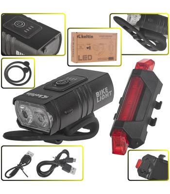 Veekindlate USB-jalgrattatulede komplekt, IPX4, esi- ja tagatuli – 800lm/900mAh + 120lm/120mAh