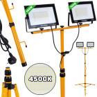 LED-prožektor teleskoopse ehitusstatiivi ja kaabliga, neutraalne valge valgus – 2x100W, 4500K