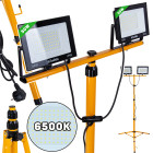 LED-prožektor ehitusliku teleskoopstatiivi ja juhtmega, külm valge valgus 6500K, 2x50W