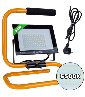 LED-prožektor ehitusstatiivi ja kaabliga, külm valge 6500K, 50W