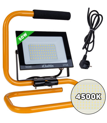 LED-prožektor ehitusstatiivi ja kaabliga – neutraalne valge valgus, 4500K, 50W