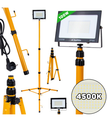 LED-prožektor ehituse teleskoopstatiivi ja kaabliga, 100W, neutraalne valge 4500K