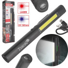 Töökoja kontroll-lamp magnetiga LED COB 5W + 3W UV-laser 800mAh 400lm IP44, 1,9 x 16,5 cm