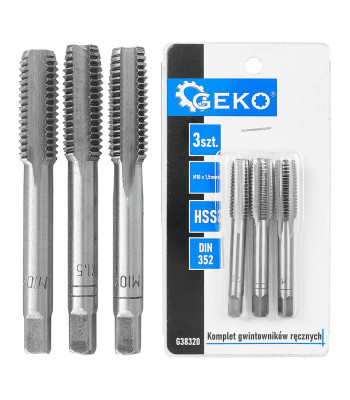 Käsikeermepuuride komplekt, 3 tk, HSS, DIN 352, M10 x 1,5 mm