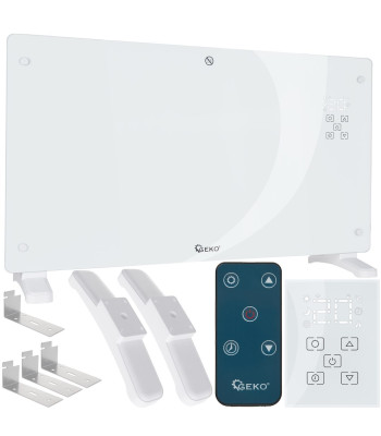 Valge klaasist konvektorküttekeha LCD-ekraani, puldi ja WiFi-ühendusega, 2500W