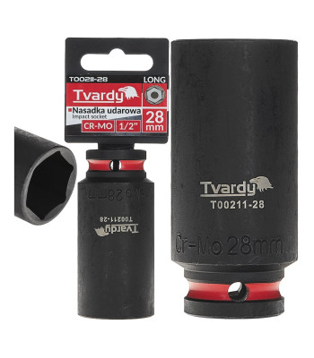 Pikk 6-kandiline löökpadrun Tvardy CR-MO – 1/2″, 28mm (6/36)