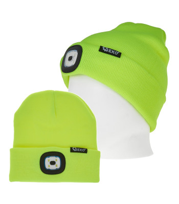 Akutoitega LED-lambiga talvemüts (neoonkollane)