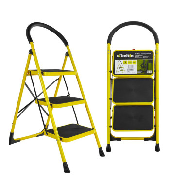 Kolmeastmeline kokkupandav redel, kollane-must, 111 cm
