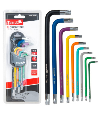 Värviliste Torx-võtmete komplekt Tvardy, 9 osa, S2, T10-T50