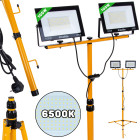 LED-tööprožektor ehituse teleskoopstatiiviga ja juhtmega – külm valge valgus 6500K, 2x100W
