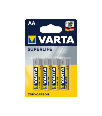 Varta Superlife tsink-süsinikpatareid, 4 tk pakendis, AA R6 LR06