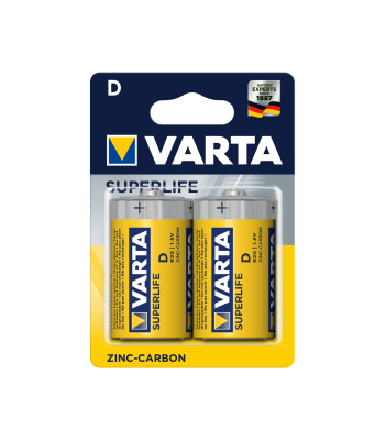 Patareid, 2 tk blisterpakendis, VARTA SUPERLIFE R20, D