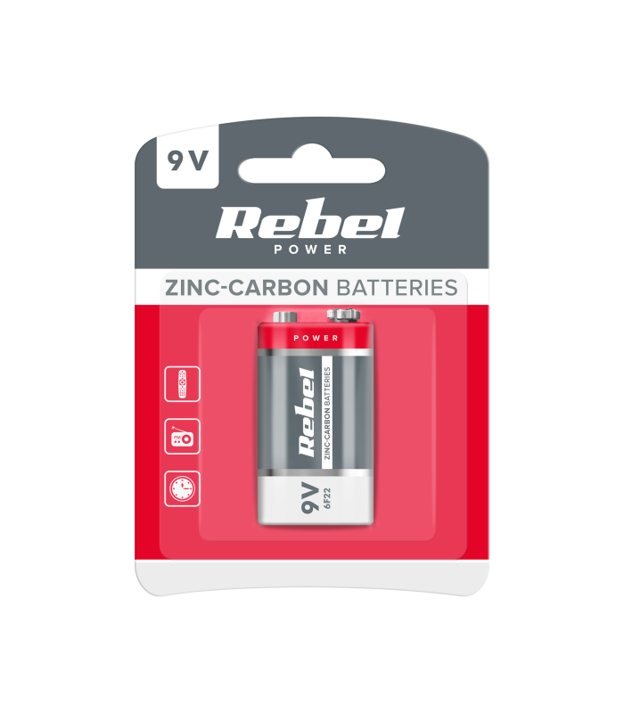 Tsink-süsinikpatarei blisterpakendis Rebel 6F22 9 V