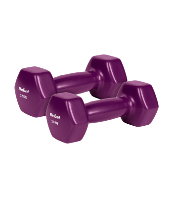 Vinüülkattega malmist HEX-hantlid, REBEL ACTIVE, 2 × 2,5 kg