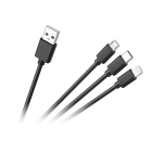 3-in-1 ühenduskaabel, USB A – micro USB + USB-C + Lightning, 1.2m