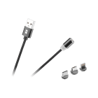 Magnetiline USB-kaabel 3-ühes microUSB, USB Type-C, Lightning, must, 100 cm