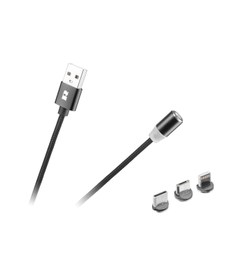 Magnetiline USB-kaabel 3-ühes microUSB, USB Type-C, Lightning, must, 100 cm