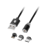 Magnetiline USB-kaabel 3-ühes microUSB, USB Type-C, Lightning, must, 100 cm