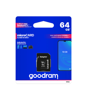 microSD-mälukaart Goodram koos adapteriga, 64GB