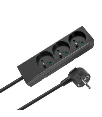 3 pistikupesaga Prantsuse tüüpi pikendusjuhe ilma lülitita Rebel must 2 m (3x1,5 mm2)