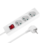 Pikendusjuhe 3 prantsuse tüüpi pistikupesa ja lülitiga, Rebel, valge, 5 m (3x1,5 mm²)