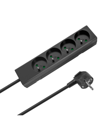 Pikendusjuhe 4 Prantsuse tüüpi pesaga, ilma lülitita, Rebel, must, 1,5 m, 3x1,0 mm²