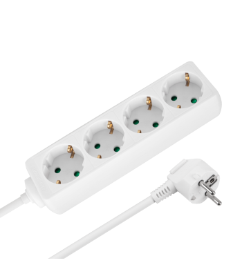 Pikendusjuhe 4 Saksa tüüpi pistikupesaga, ilma lülitita, valge Rebel 2 m 3 × 1,5 mm²