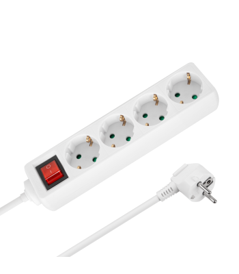 Saksa tüüpi pikendusjuhe 4 pistikupesa ja lülitiga Rebel, valge, 3 m, 3 × 1,5 mm²