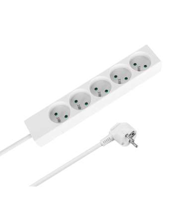 Pikendusjuhe Rebel, 5 pistikupesa, prantsuse tüüpi, ilma lülitita, valge, 5 m (3x1,5 mm)