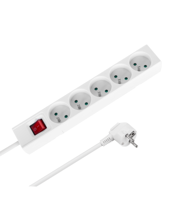 5 pesaga maandusega pikendusjuhe, prantsuse tüüpi, lülitiga, Rebel, valge – 5 m (3x1,5 mm2)