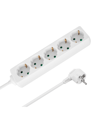 Rebel valge Saksa tüüpi 5 pesaga lülitita pikendusjuhe, 5 m, 3x1,5 mm