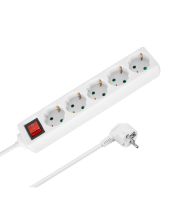 Saksa tüüpi 5 pistikupesaga pikendusjuhe lülitiga Rebel, valge, 5m (3x1,5mm)