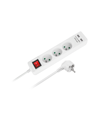 Võrgupikendus Rebel 3 pistikupesa + 2 USB-pesa lülitiga, 5 m